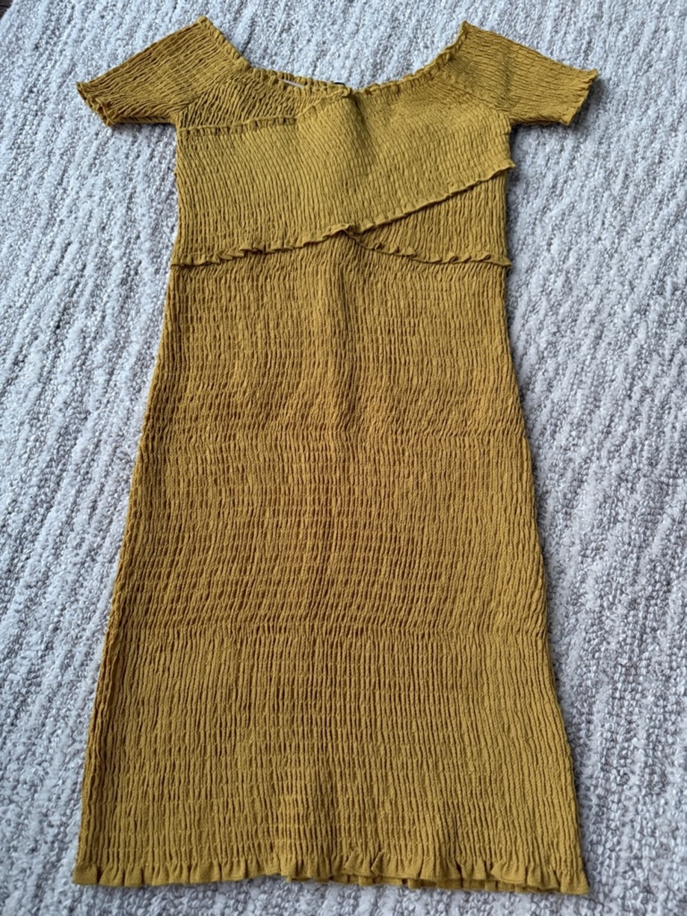 Blue Blush Mustard Crinkle One-Shoulder Mini Dress